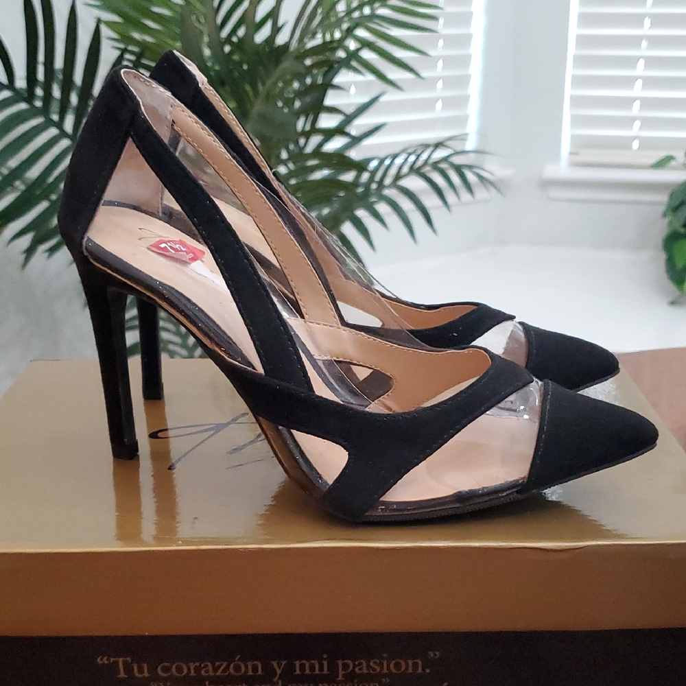 Thalia Sodi Black and Clear Heels